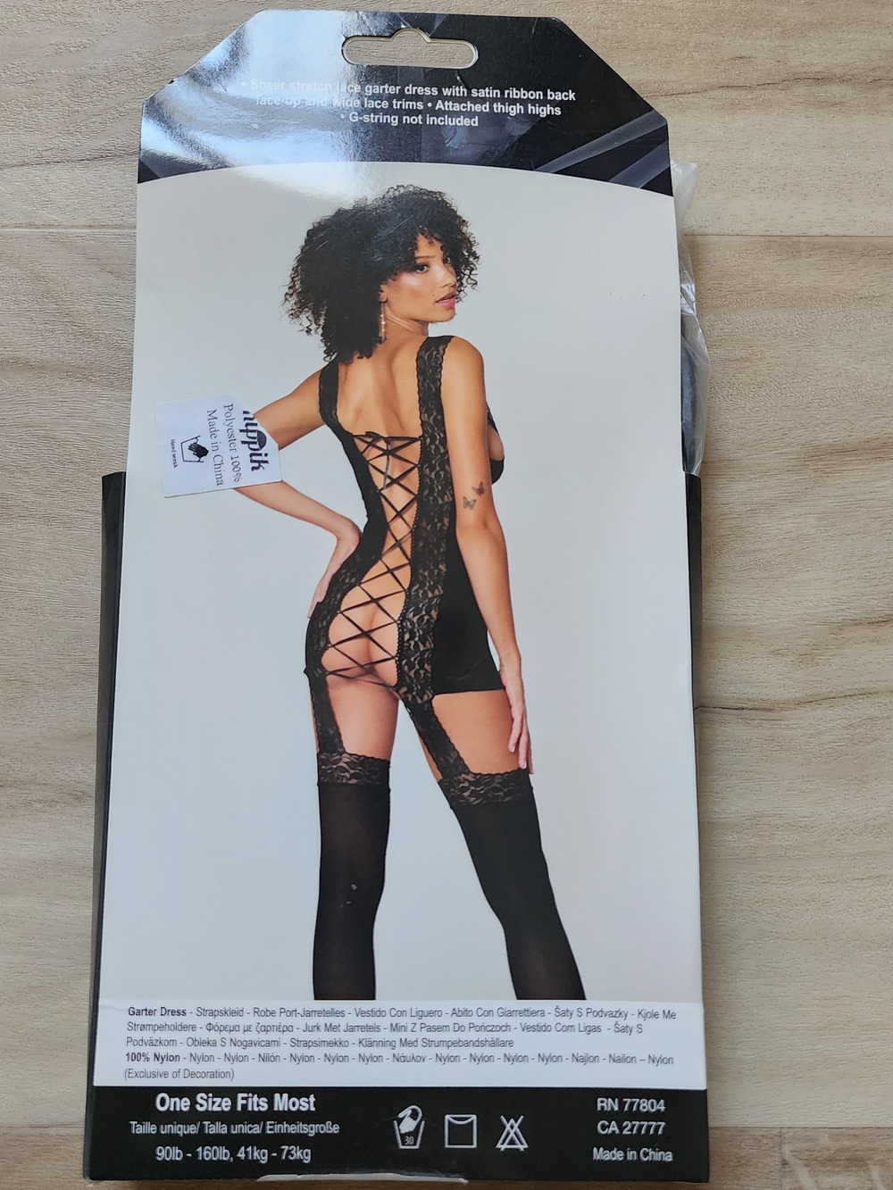 Dreamgirl Black Lace Garter Backless Lace Up Lingerie Attached Stockings OS NWT - Picture 2 of 2